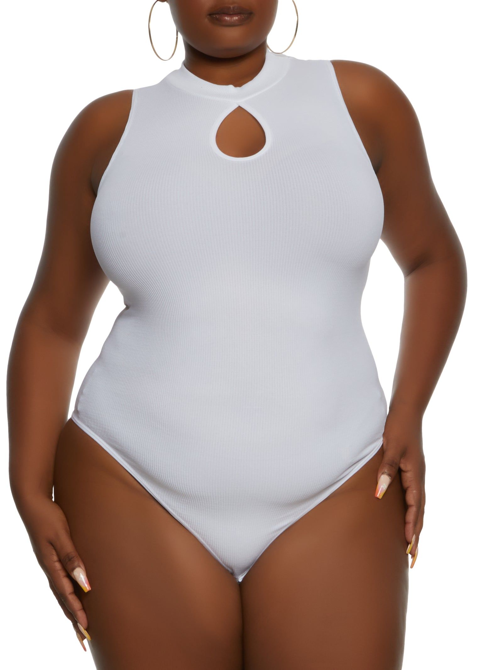 Plus Size Seamless Mock Neck Keyhole Bodysuit sold by Rainbow