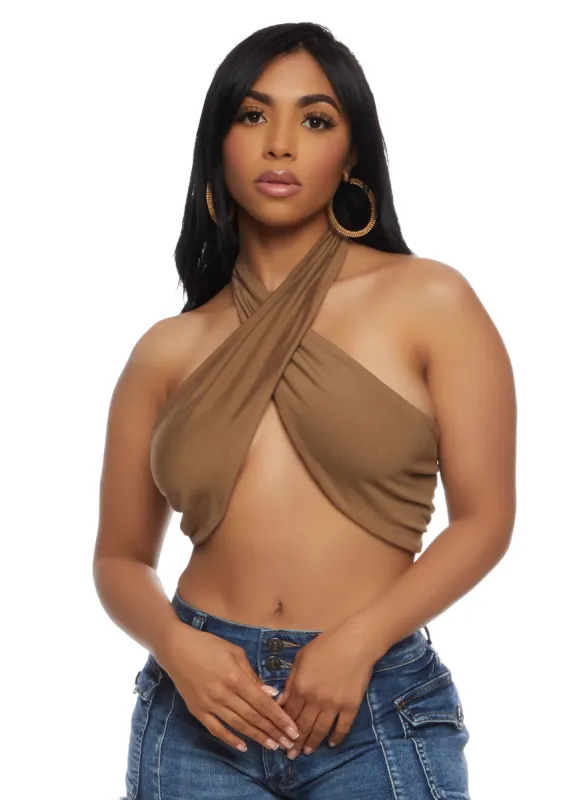 Almost Famous Cross Halter Neck Crop Top sold by Rainbow