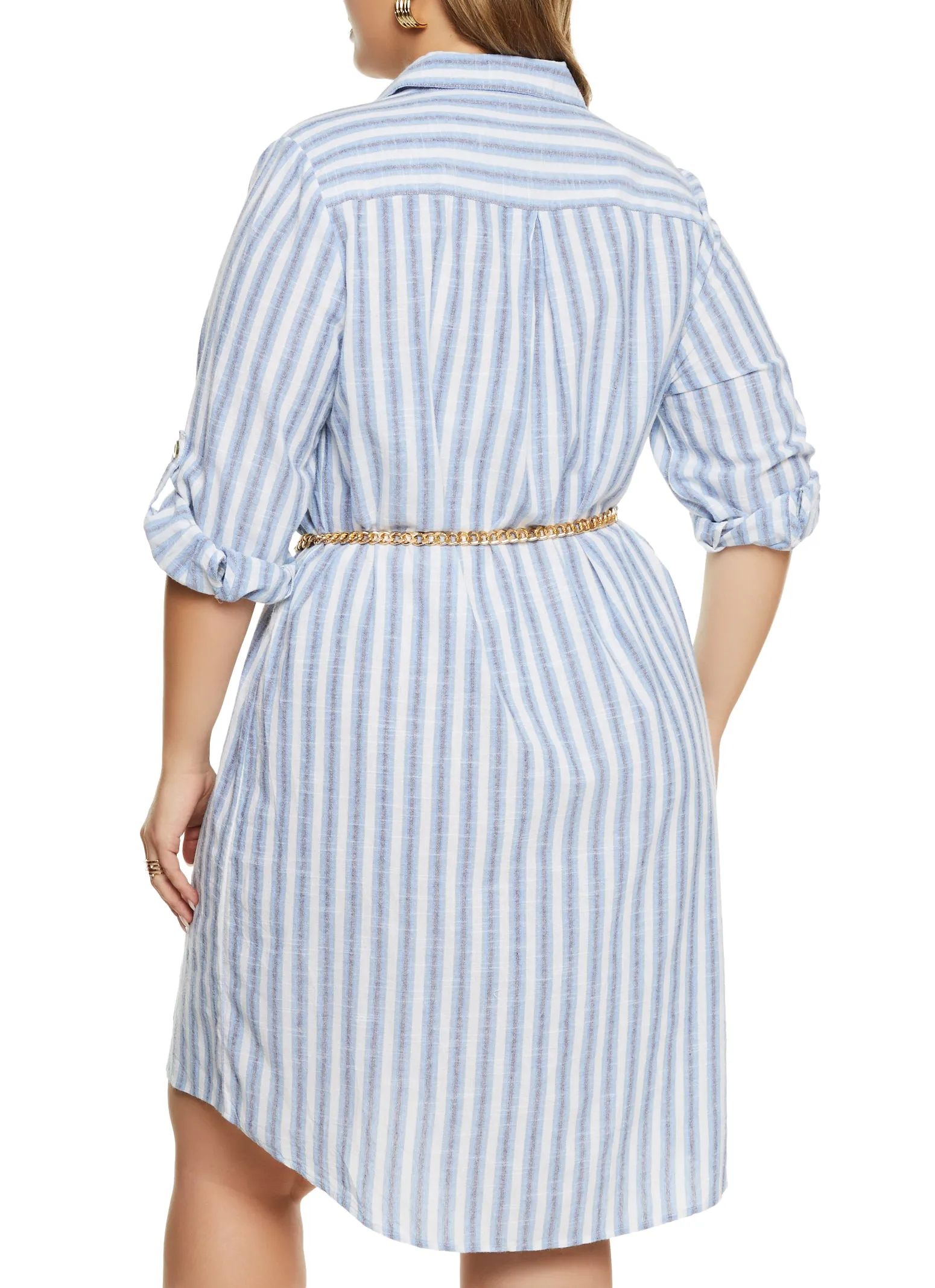 Plus Size Striped Tabbed Sleeve Shirt Dress sold by Rainbow product image thumbnail 3