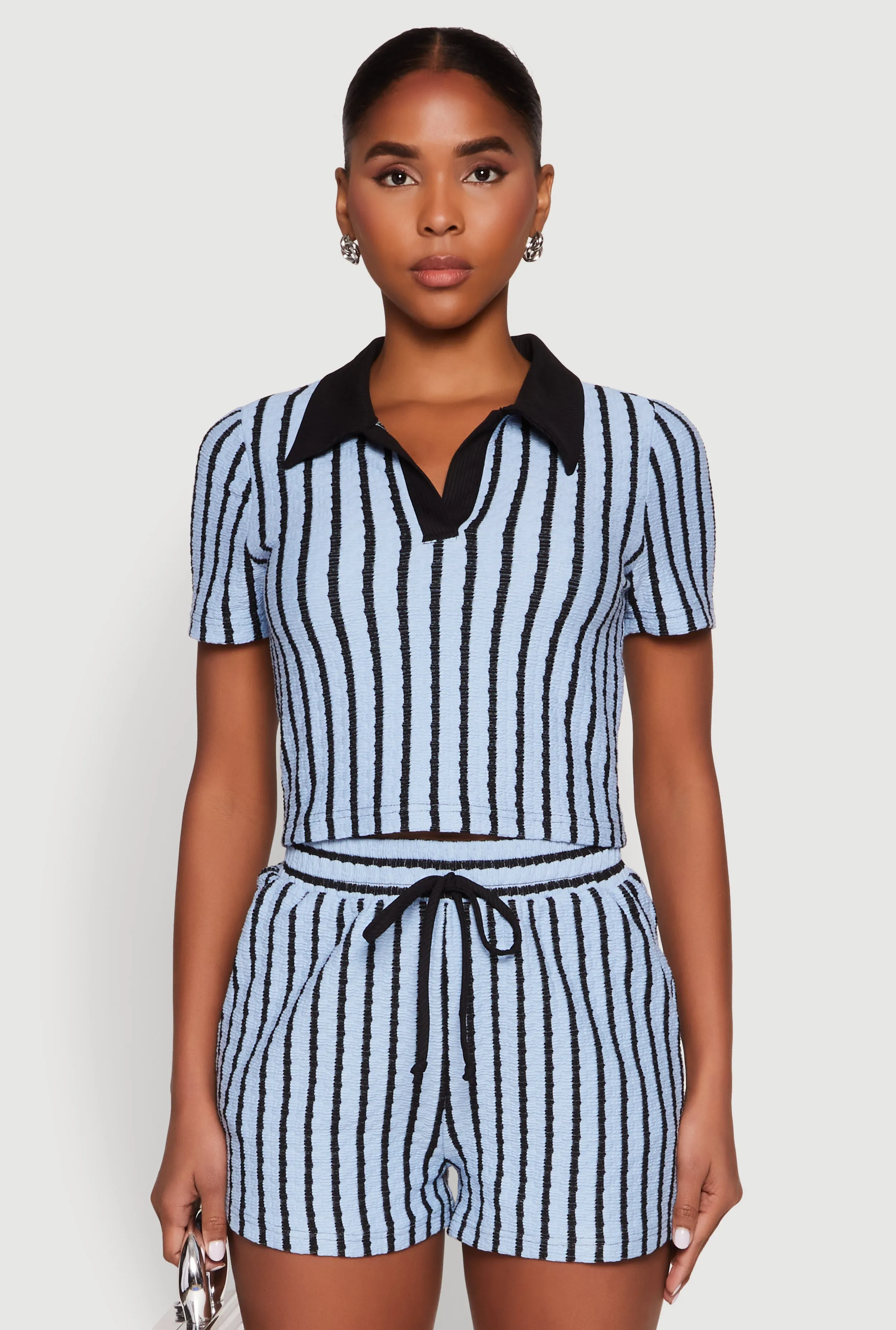 Striped Collared Crop Top sold by Rainbow product image thumbnail 3