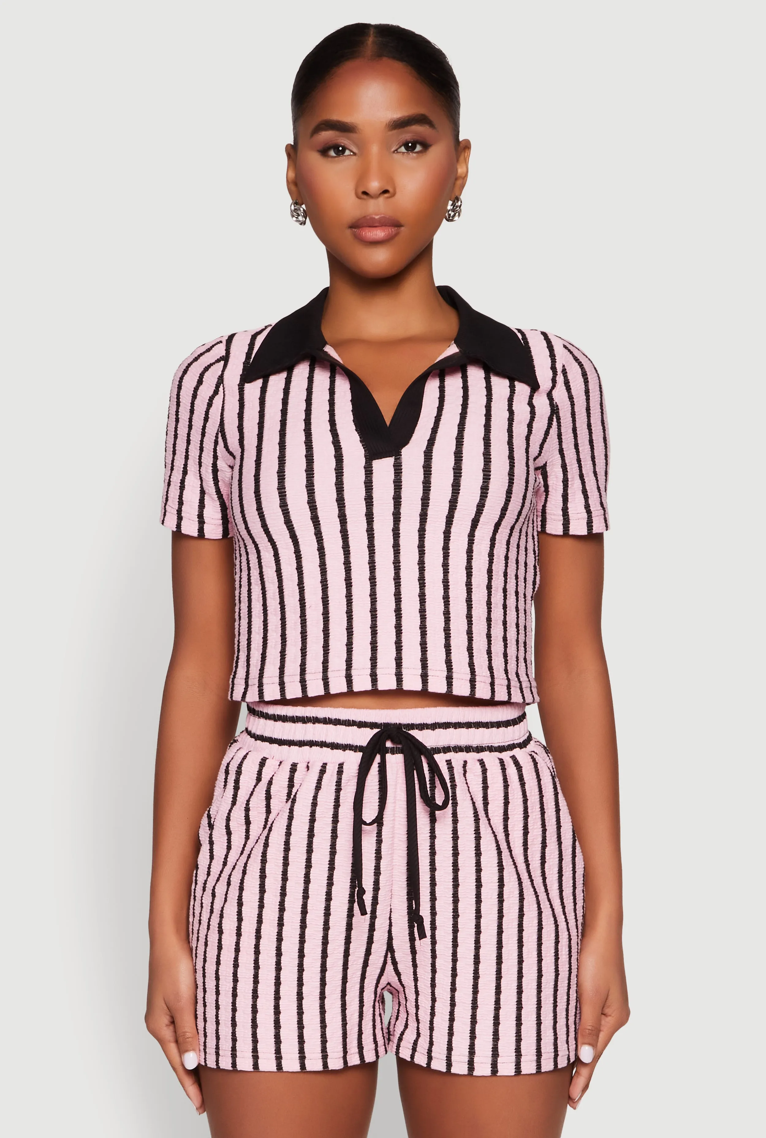 Striped Collared Crop Top sold by Rainbow product image thumbnail 2