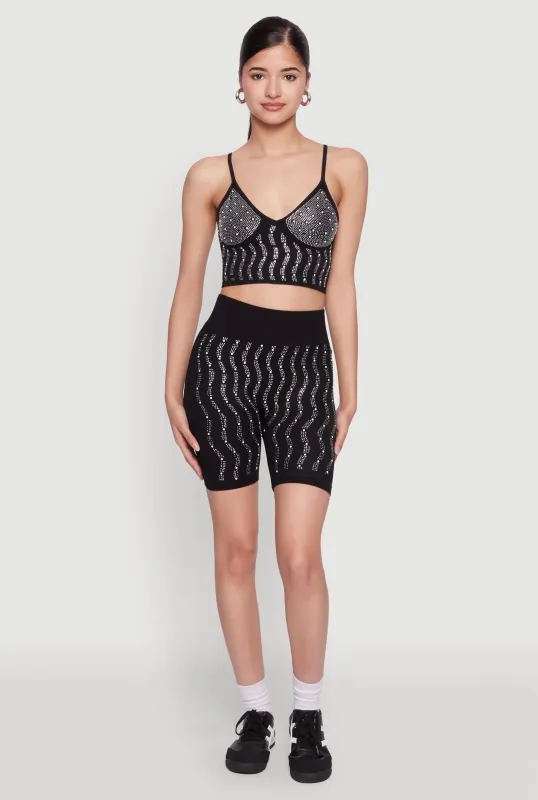 Seamless Rhinestone Faux Pearl Biker Shorts sold by Rainbow