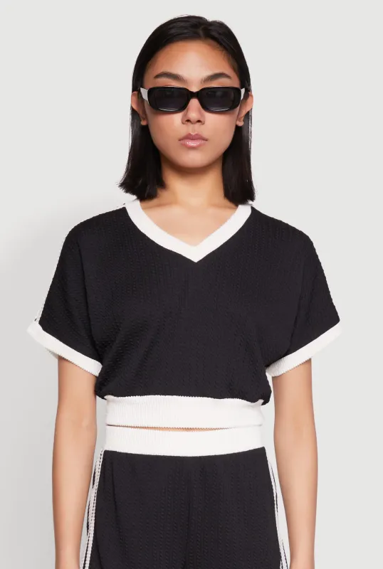 Contrast Trim Crop Top sold by Rainbow