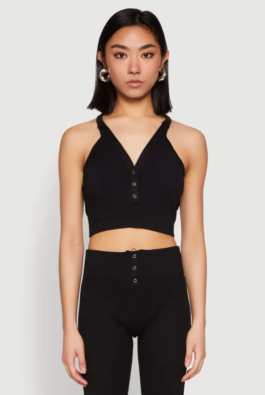 Sleeveless Racerback Henley Crop Top sold by Rainbow
