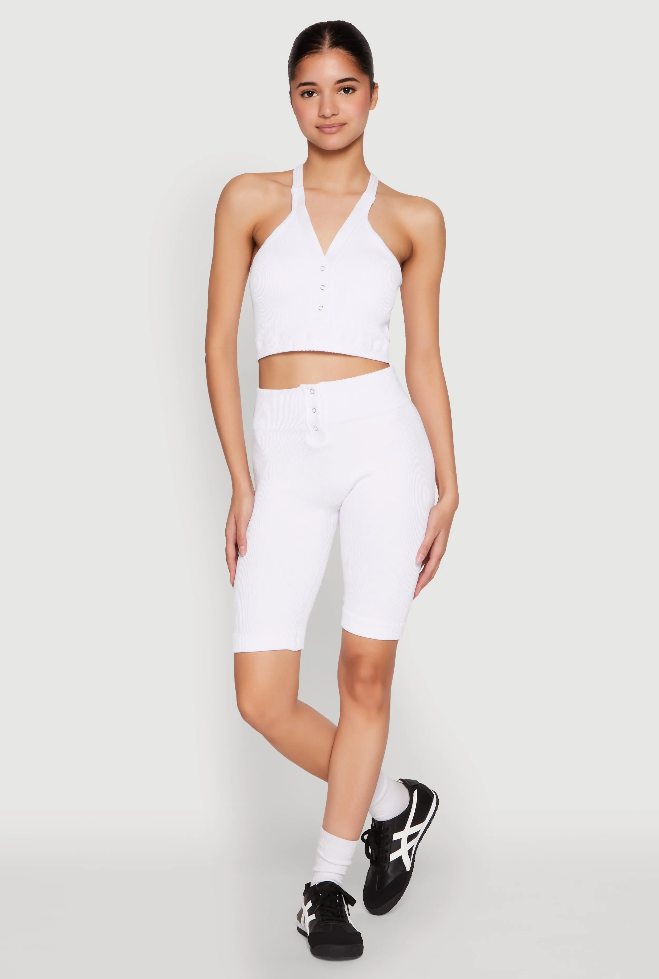 Seamless Ribbed Button Detail Biker Shorts sold by Rainbow product image thumbnail 2