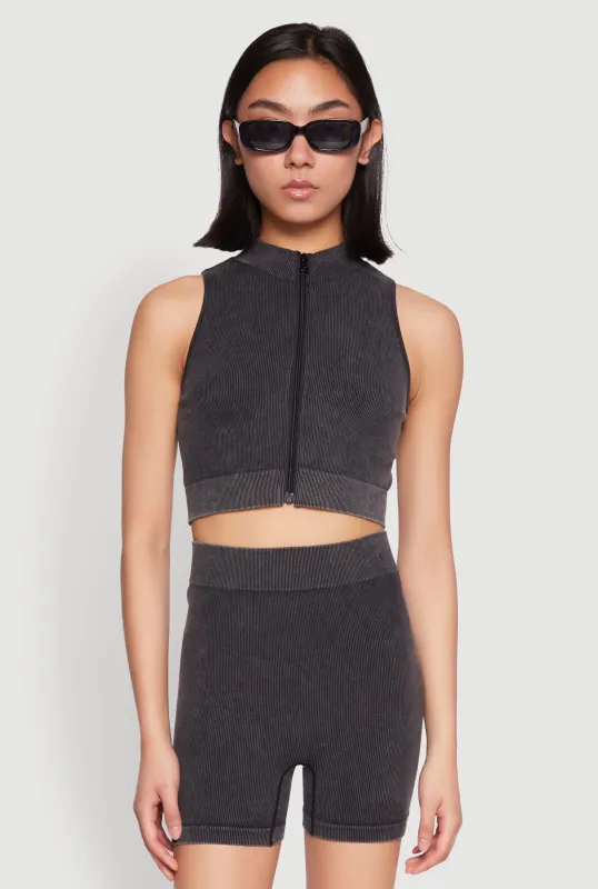 Mineral Wash Seamless Zip Front Crop Top sold by Rainbow