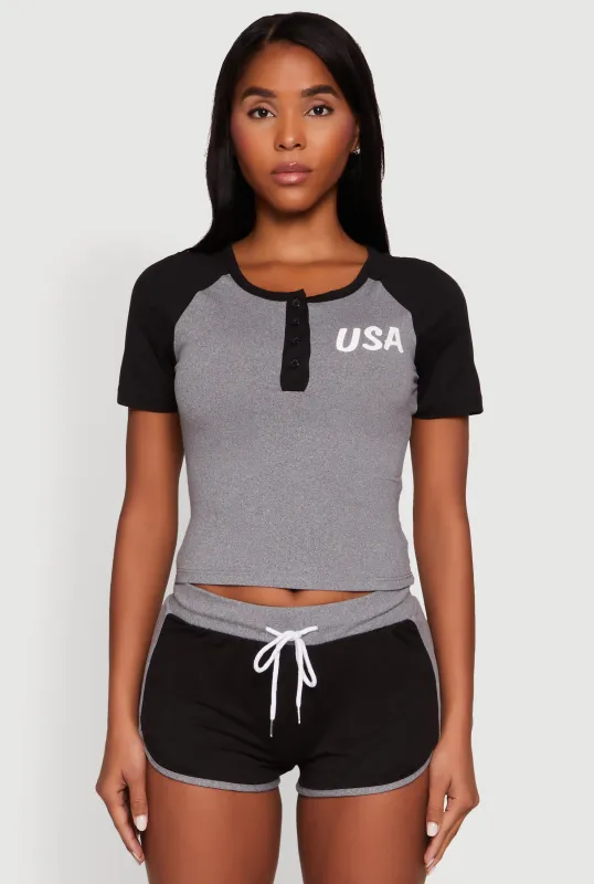Color Block USA Graphic Baseball Tee sold by Rainbow