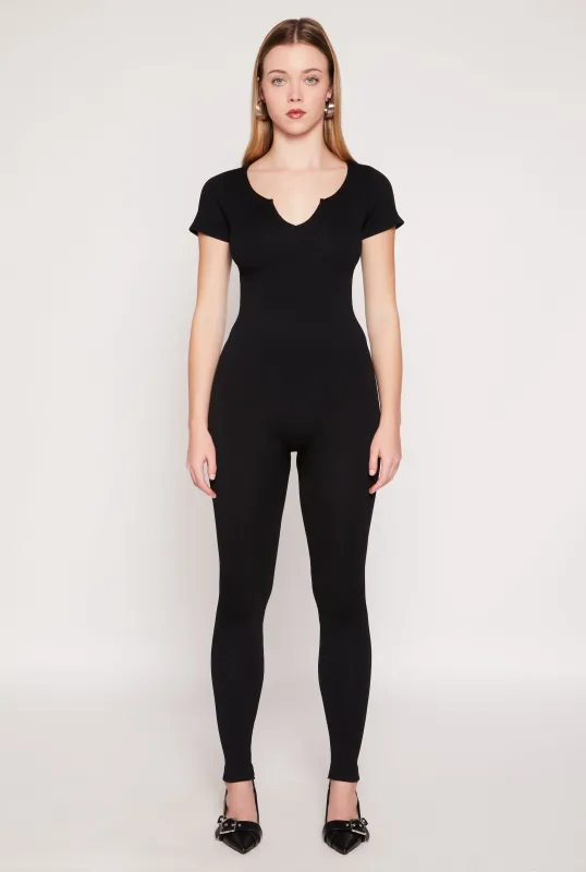 Seamless Notch Neck Rib Knit Catsuit sold by Rainbow