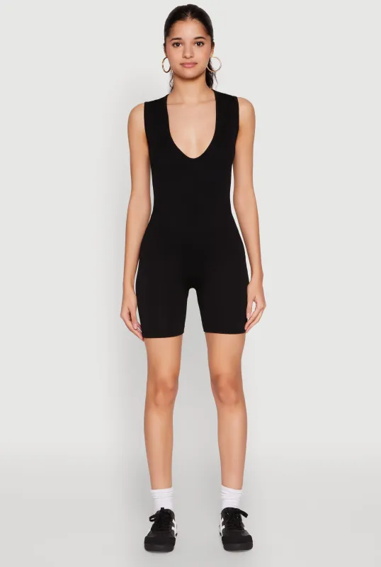 Compression Rib Seamless Plunge Romper sold by Rainbow