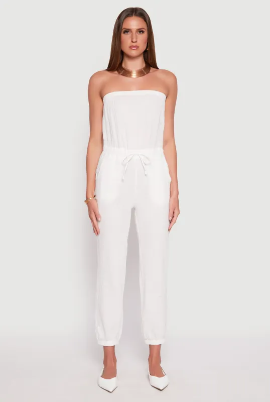 Drawstring Waist Strapless Jumpsuit sold by Rainbow