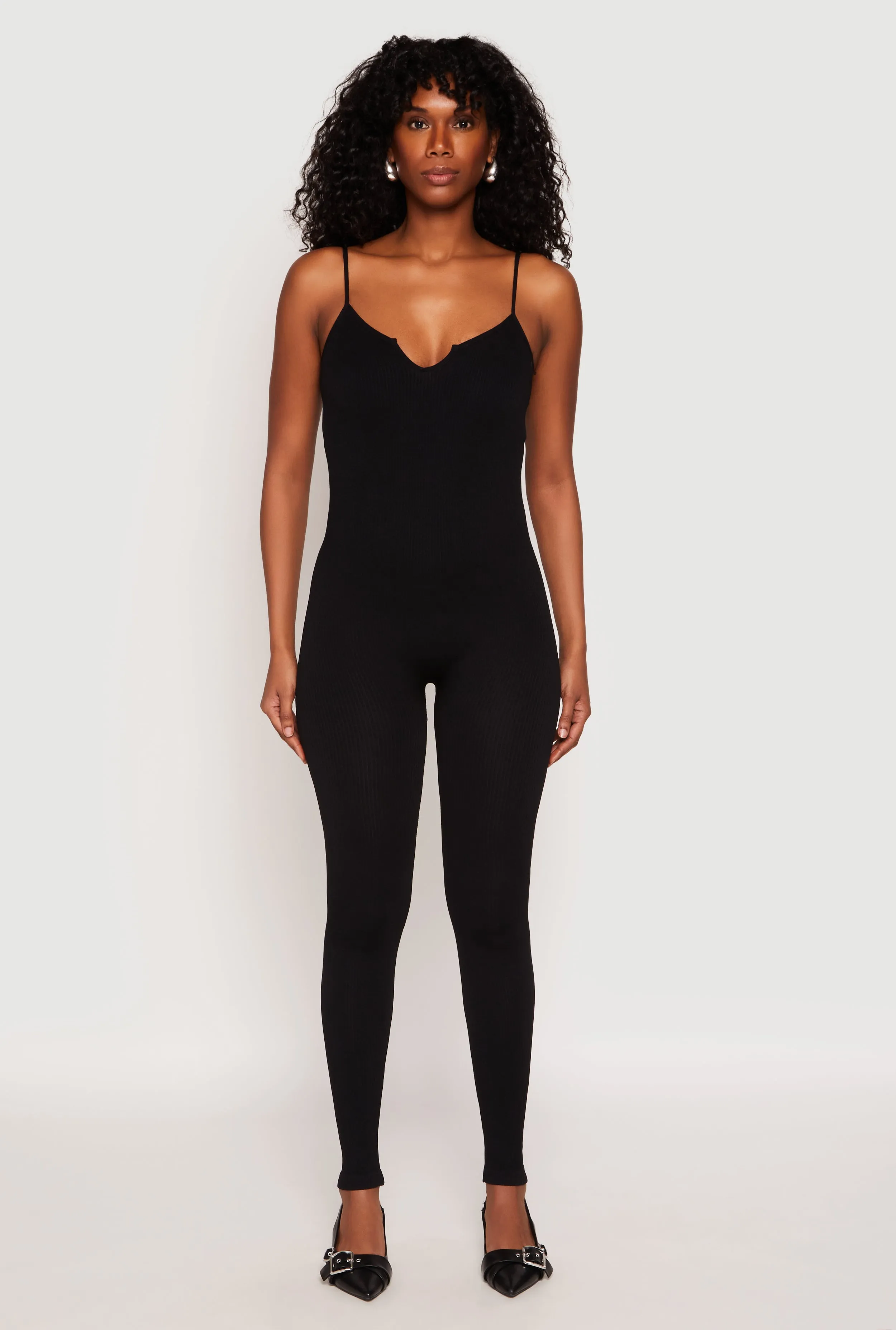 Ribbed Knit Notch Neck Cami Catsuit sold by Rainbow