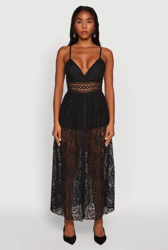 Crochet Waist Detail Lace Maxi Romper sold by Rainbow