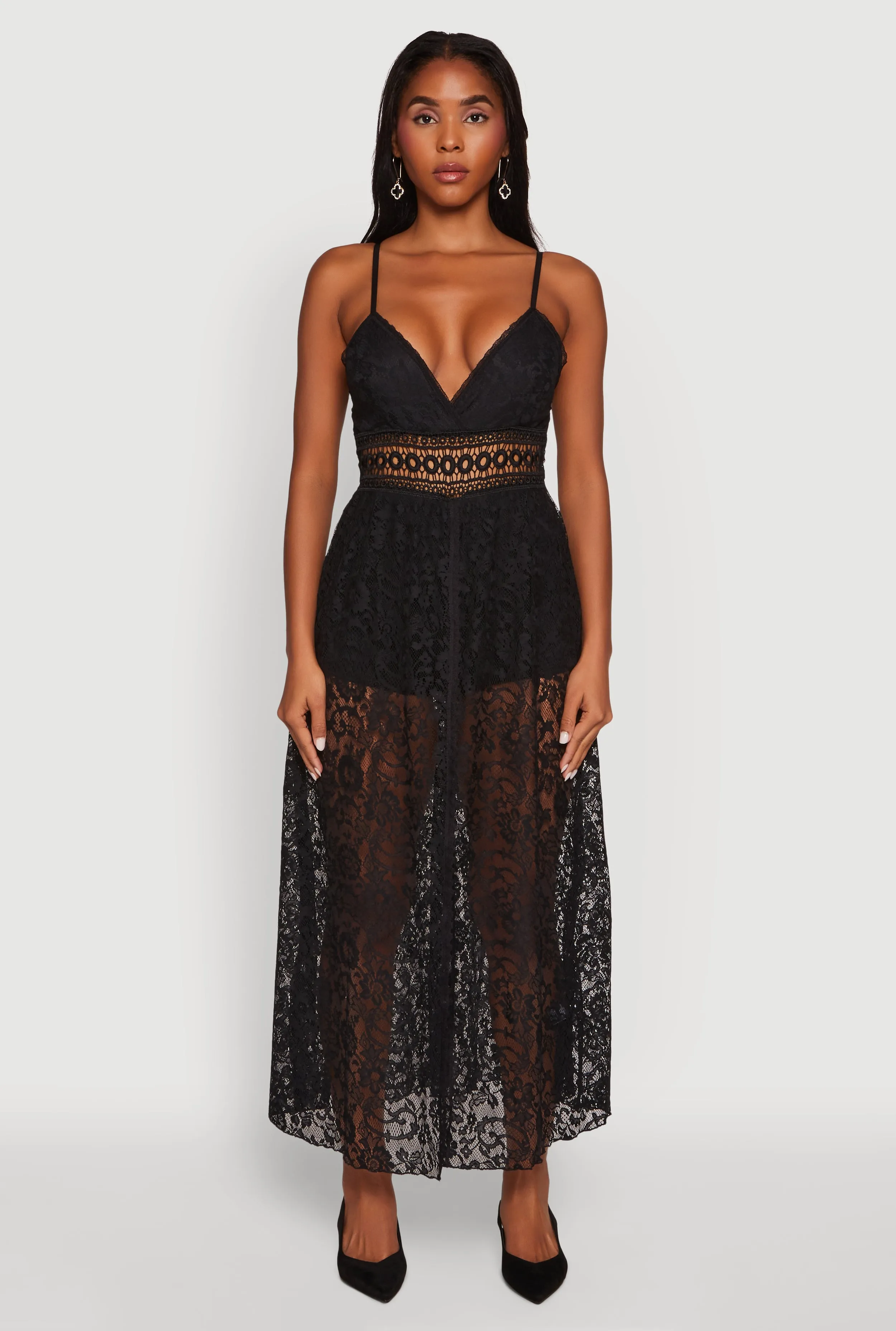 Crochet Waist Detail Lace Maxi Romper sold by Rainbow