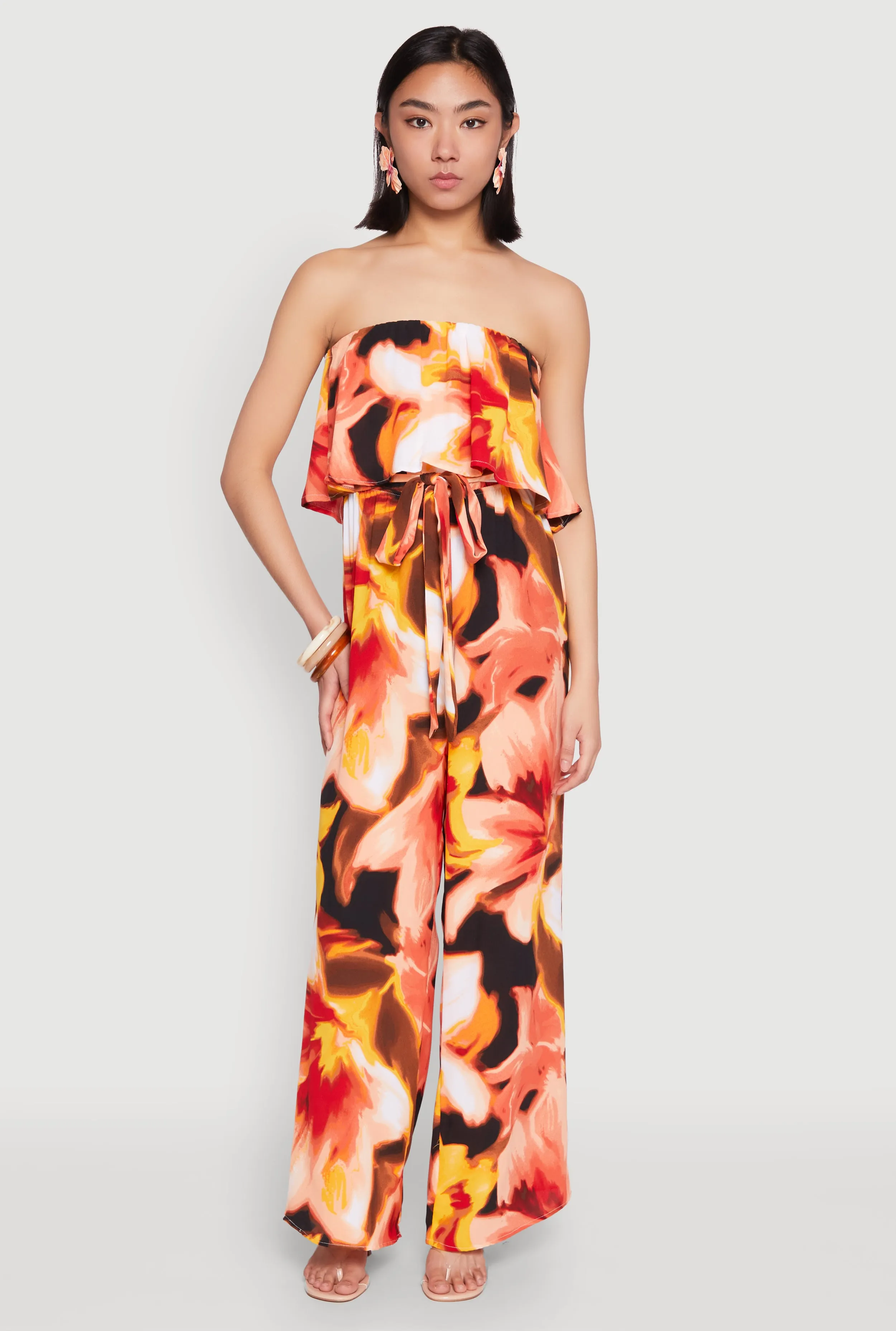 Abstract Floral Print Strapless Jumpsuit sold by Rainbow