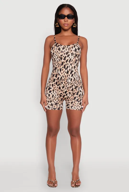 Leopard Print Cami Romper sold by Rainbow
