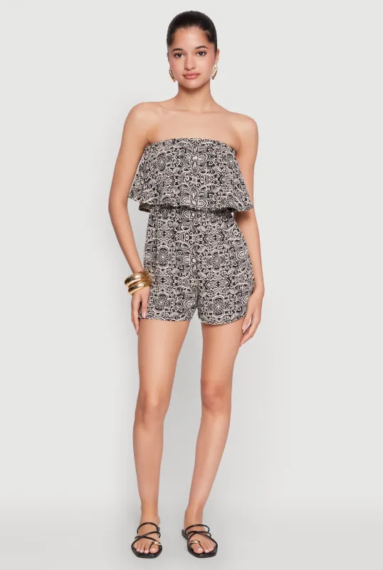 Floral Medallion Print Overlay Romper sold by Rainbow