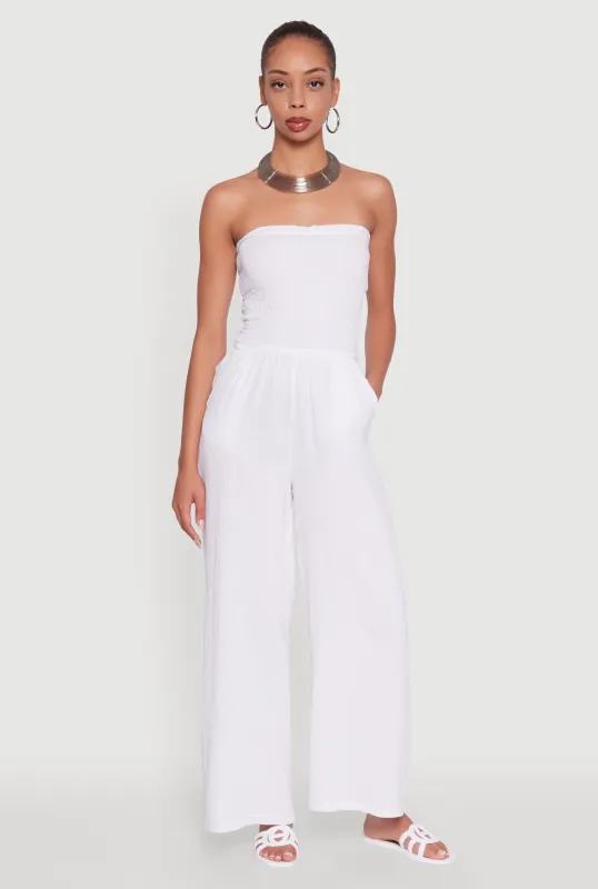 Smocked Tube Wide Leg Jumpsuit sold by Rainbow