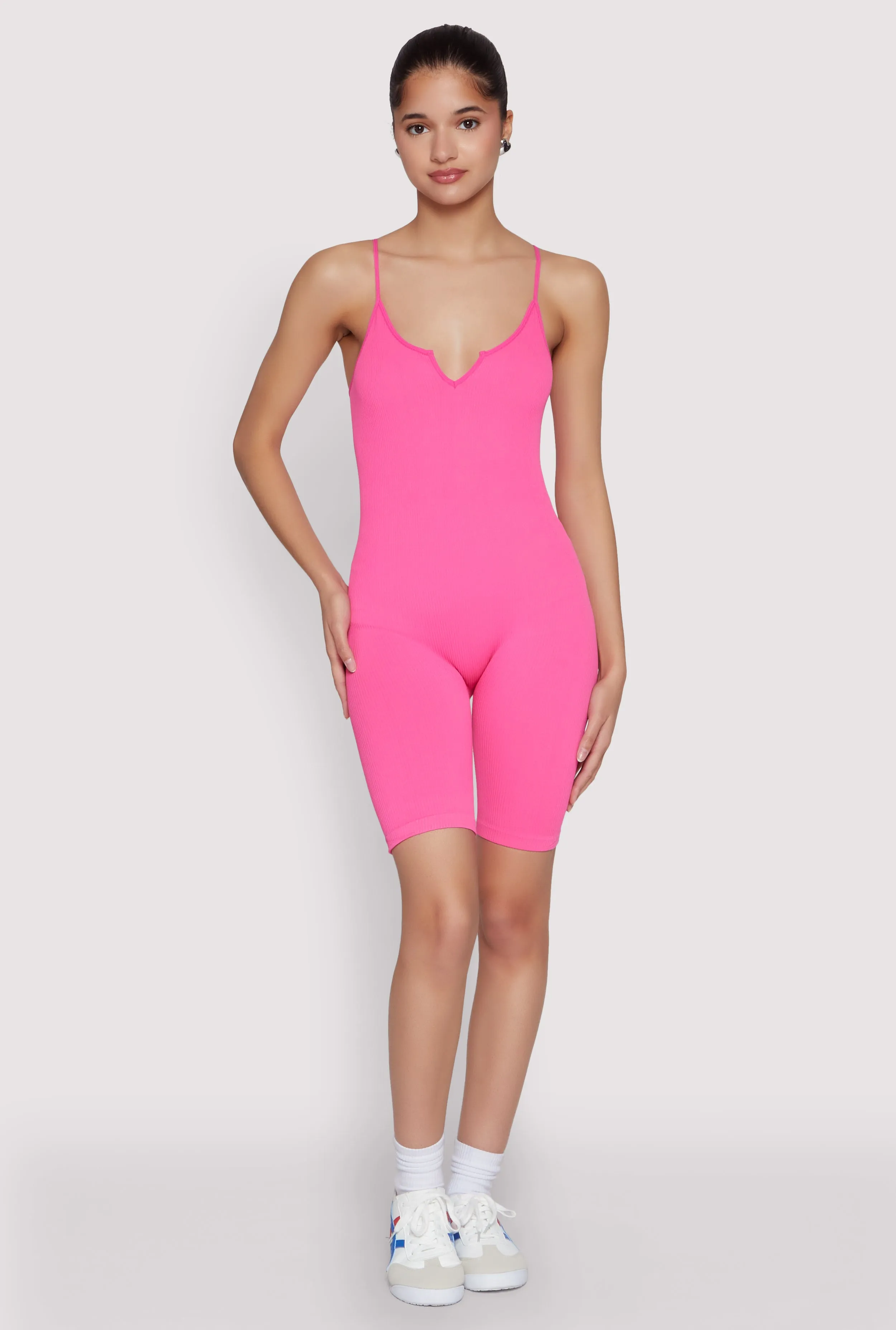 Seamless Rib Knit Notch Neck Biker Romper sold by Rainbow product image thumbnail 4