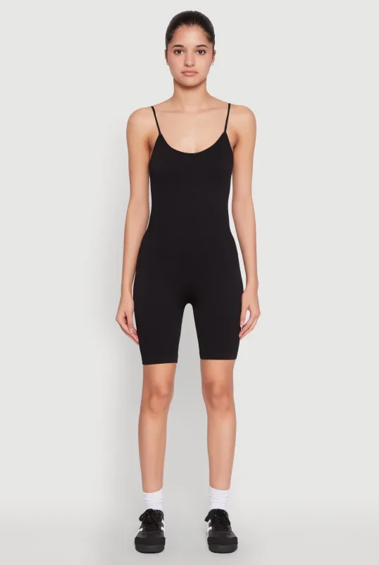 Rib Knit Scoop Neck Cami Romper sold by Rainbow