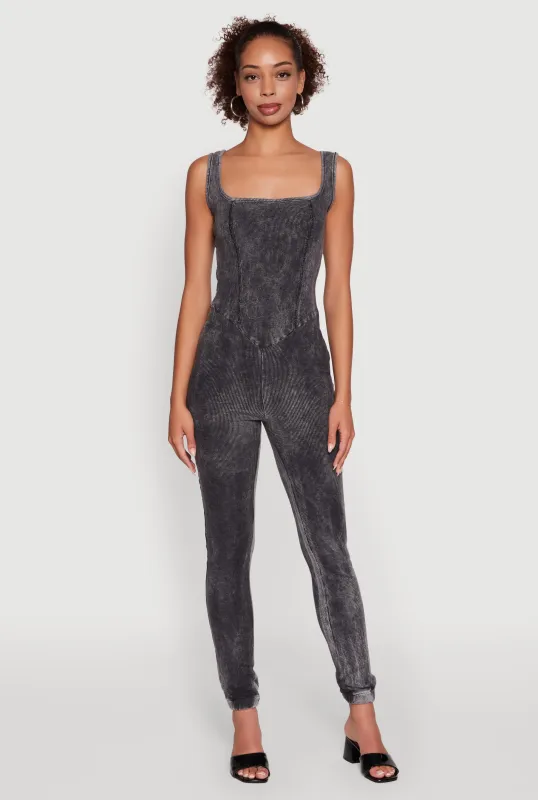 Trendy Acid Wash Sleeveless Square Neck Jumpsuit sold by Rainbow