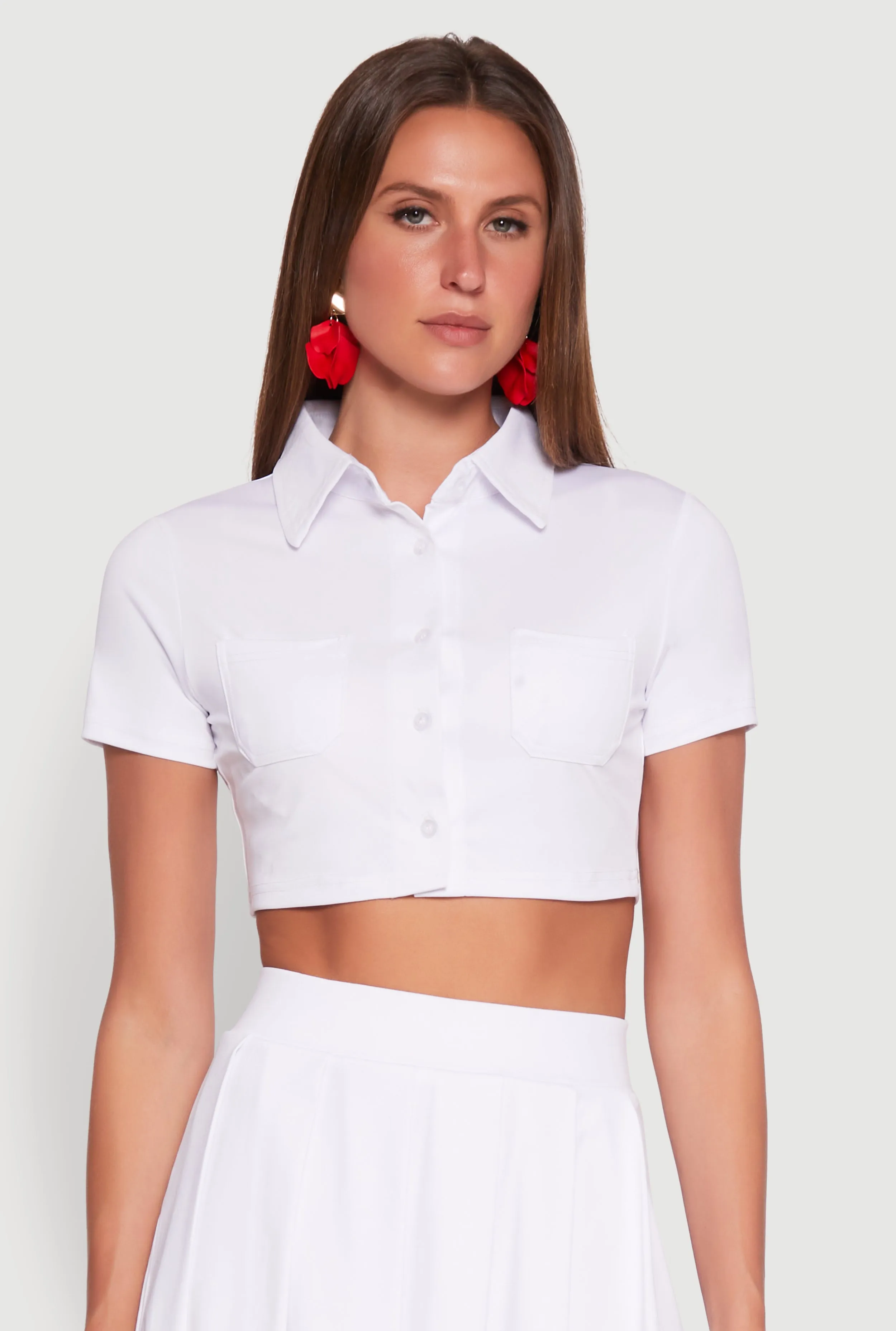 Short Sleeve Button Front Cropped Shirt sold by Rainbow product image thumbnail 2