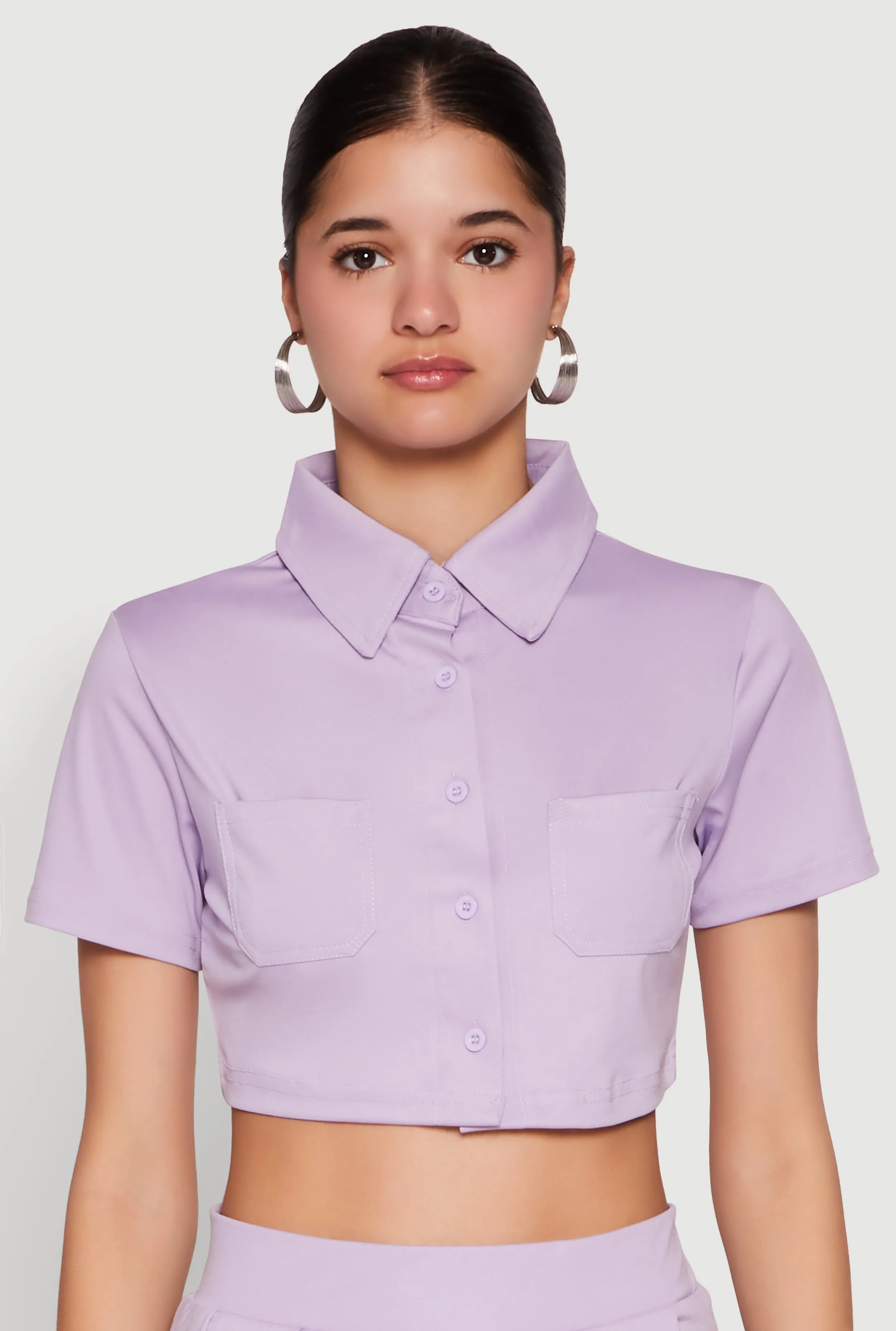 Short Sleeve Button Front Cropped Shirt sold by Rainbow product image thumbnail 3