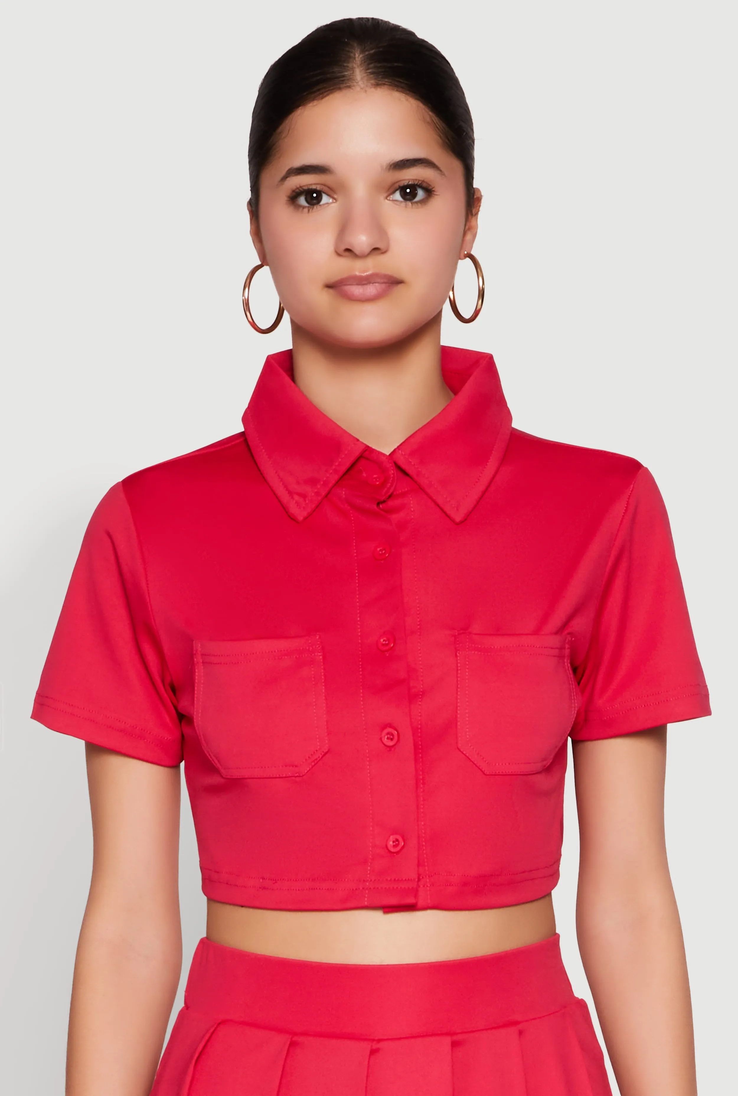 Short Sleeve Button Front Cropped Shirt sold by Rainbow product image thumbnail 4