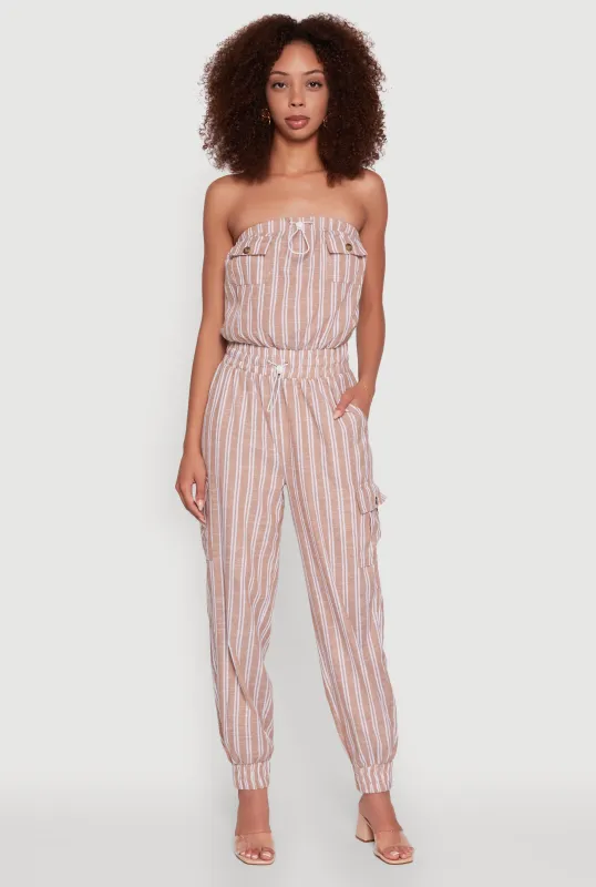 Stylish Striped Utility Jumpsuit with Drawstring Waist sold by Rainbow