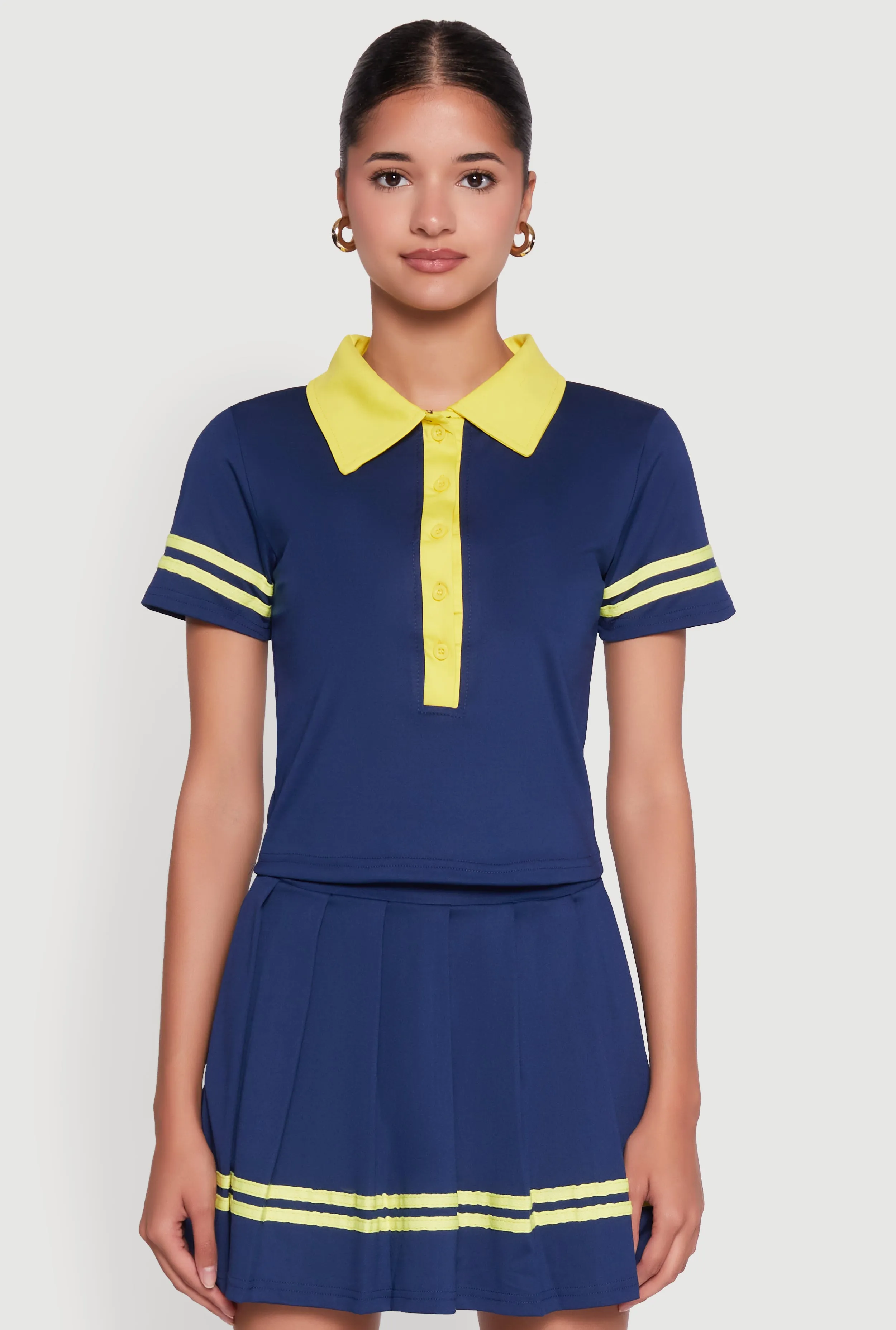 Contrast Trim and Varsity Stripe Cropped Shirt sold by Rainbow product image thumbnail 3