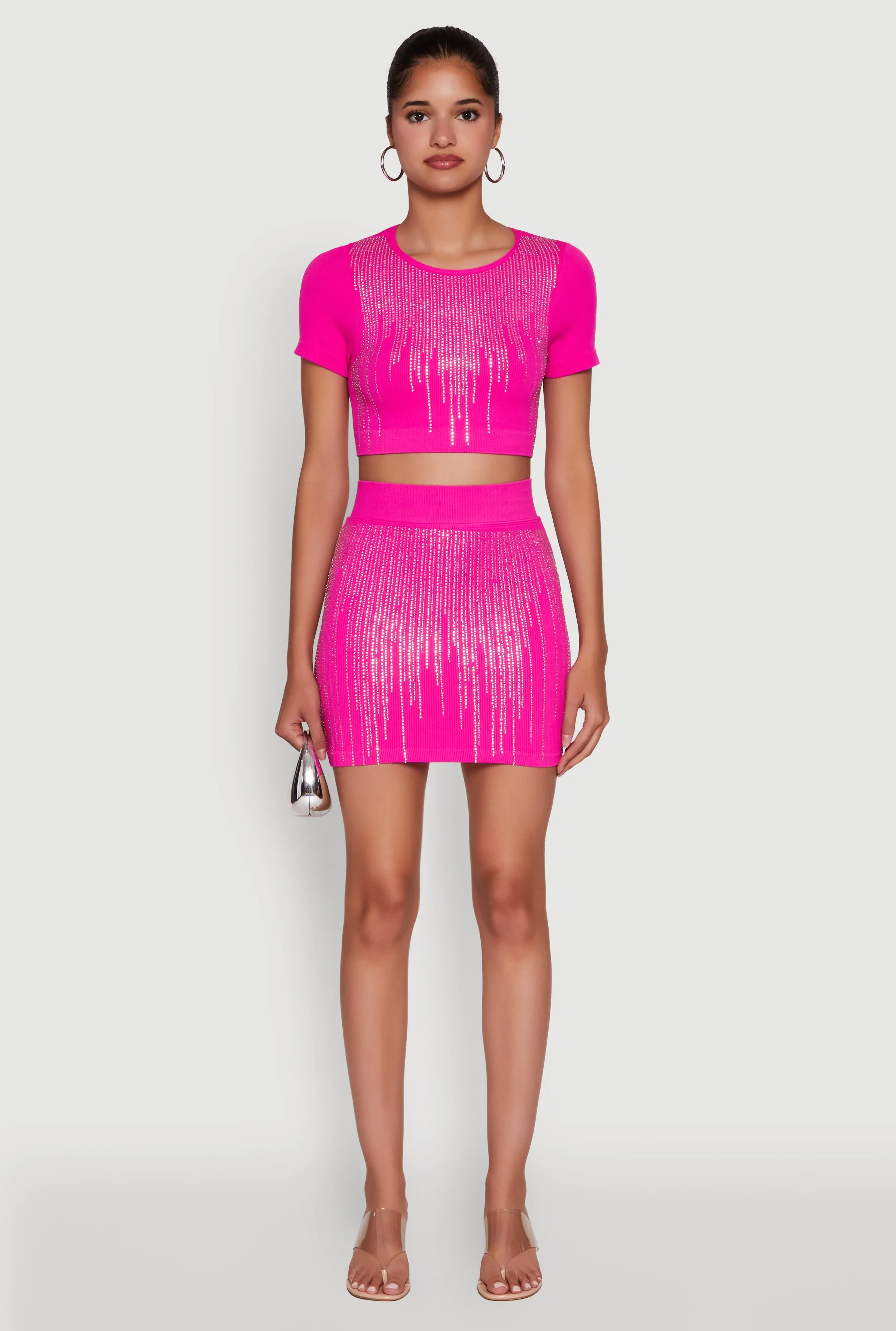 Chic Rhinestone High Waisted Mini Pencil Skirt sold by Rainbow product image thumbnail 3