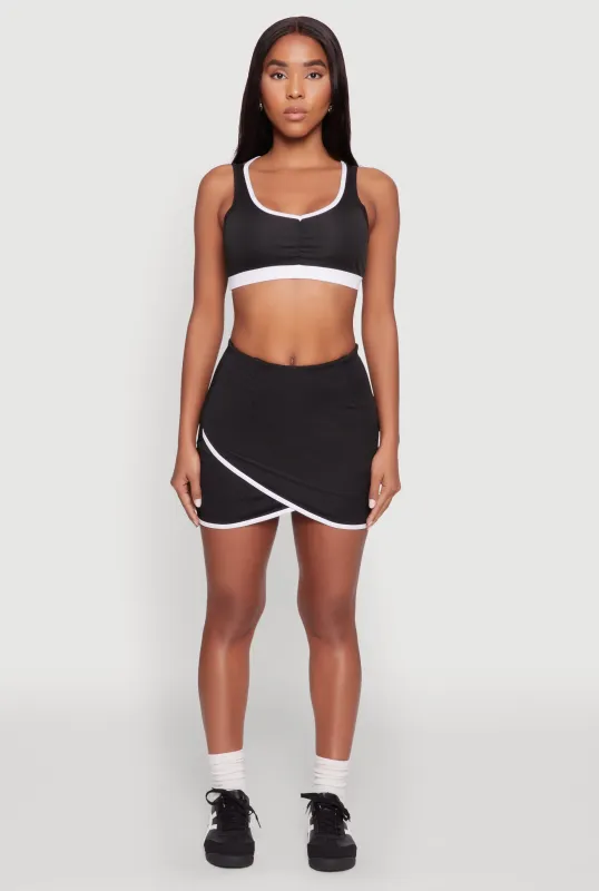 Contrast Trim Faux Wrap Skort sold by Rainbow