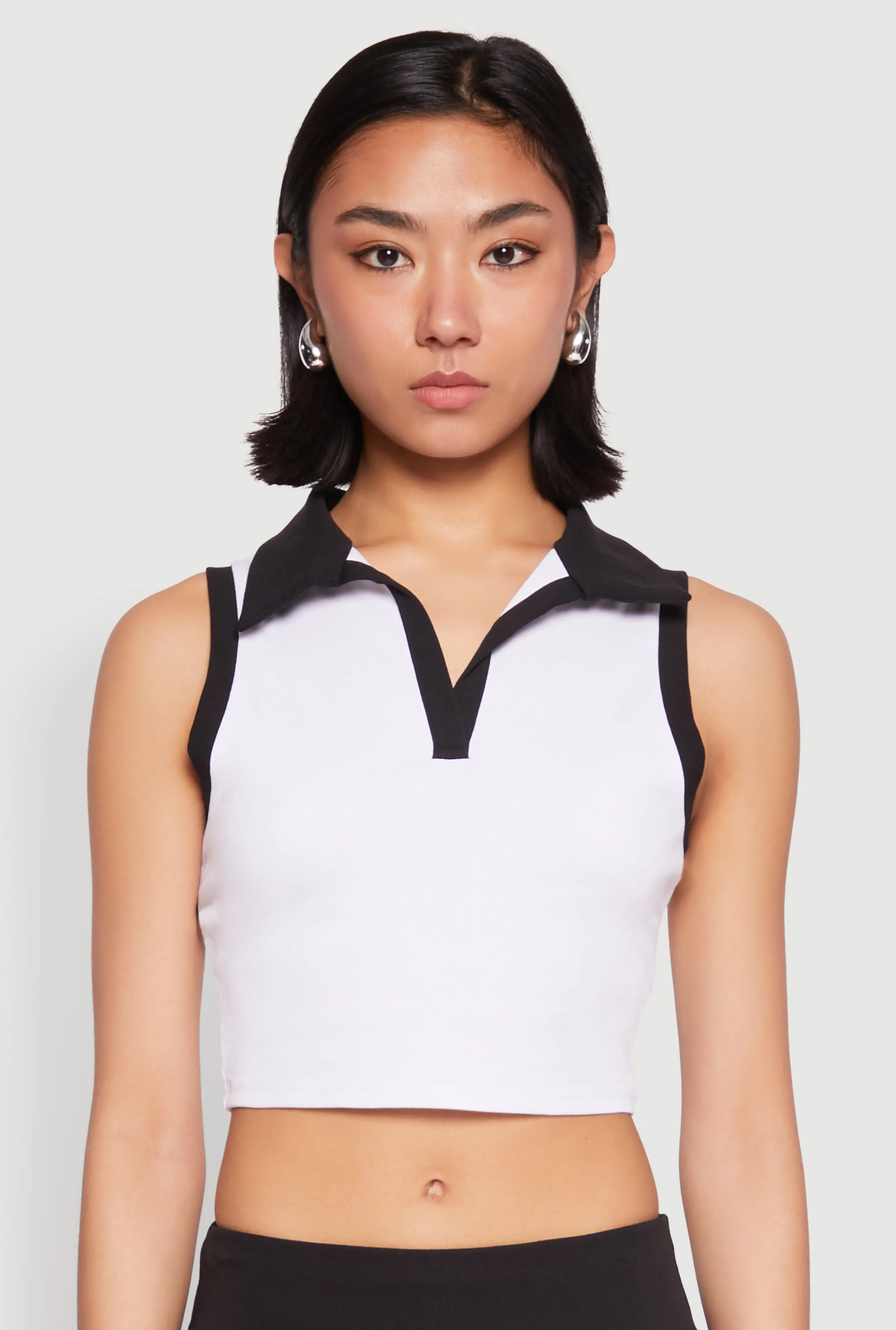 Sleeveless Contrast Trim Polo Crop Top sold by Rainbow