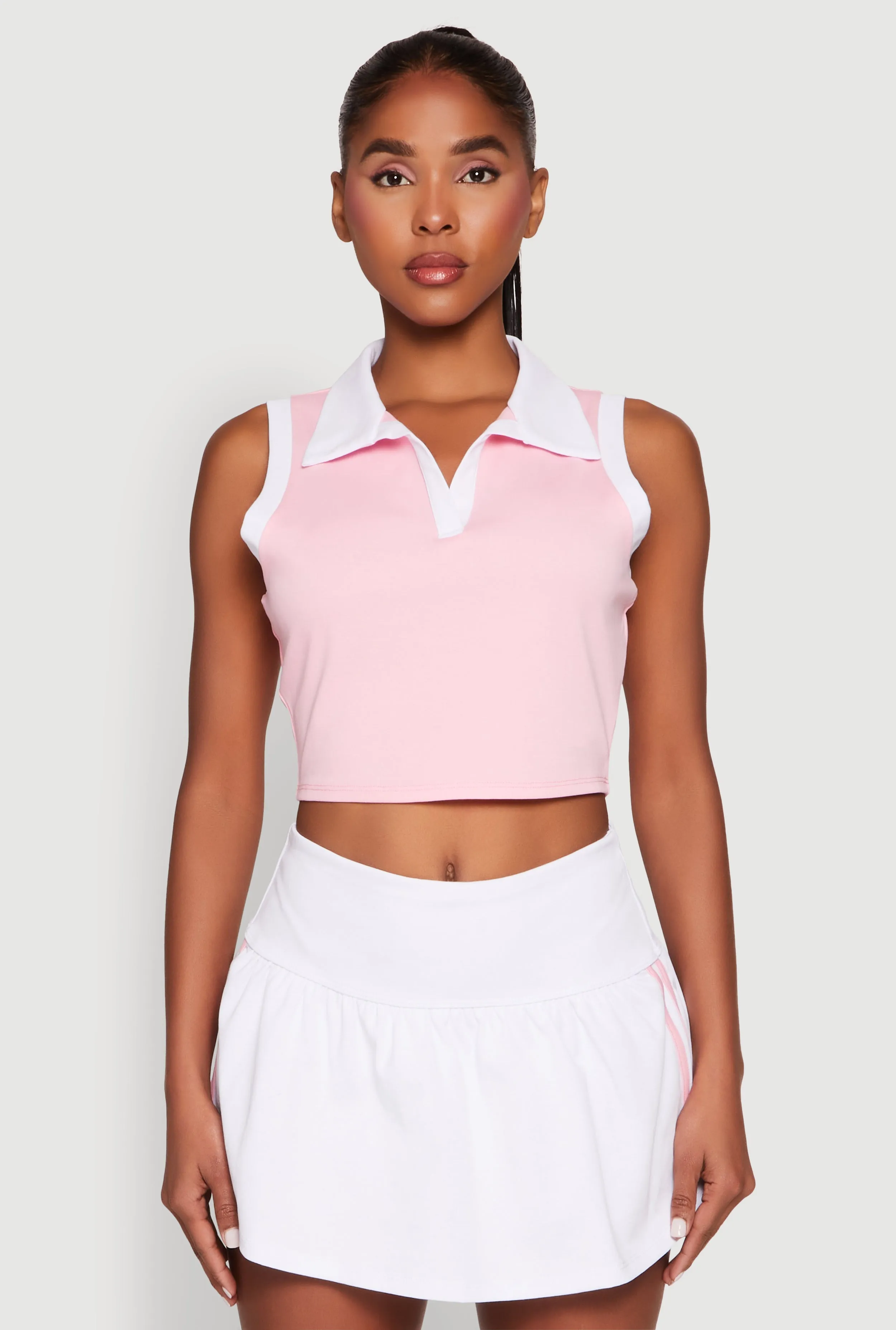 Sleeveless Contrast Trim Polo Crop Top sold by Rainbow product image thumbnail 2