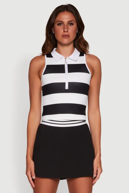 Striped Quarter Zip Sleeveless Polo Shirt sold by Rainbow