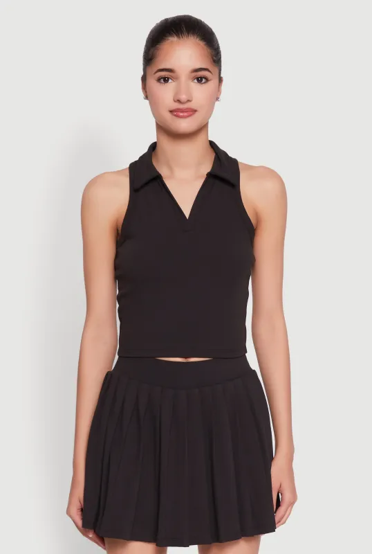 Sleeveless Polo Collar Crop Top sold by Rainbow