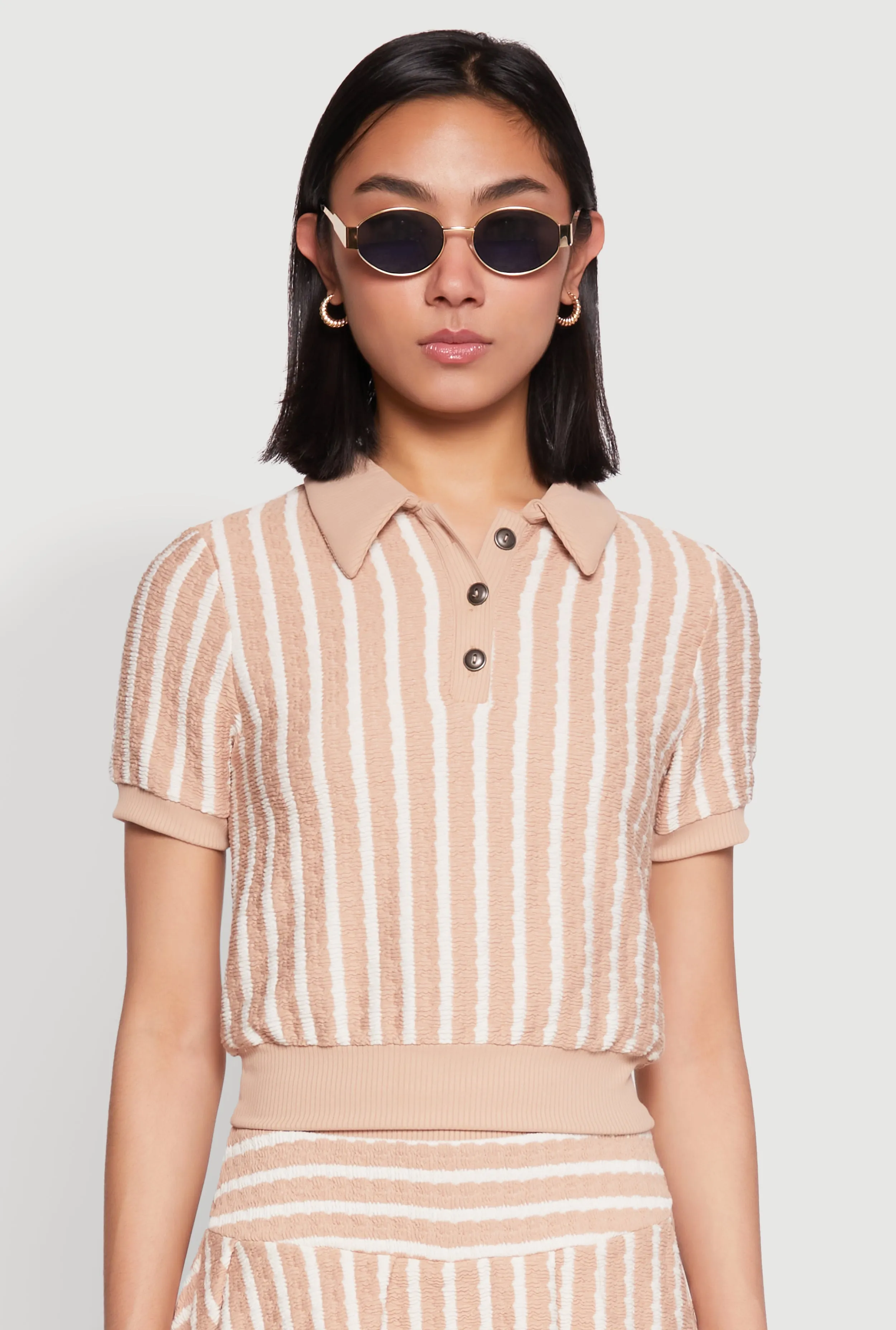 Textured Knit Striped Polo Shirt sold by Rainbow product image thumbnail 3
