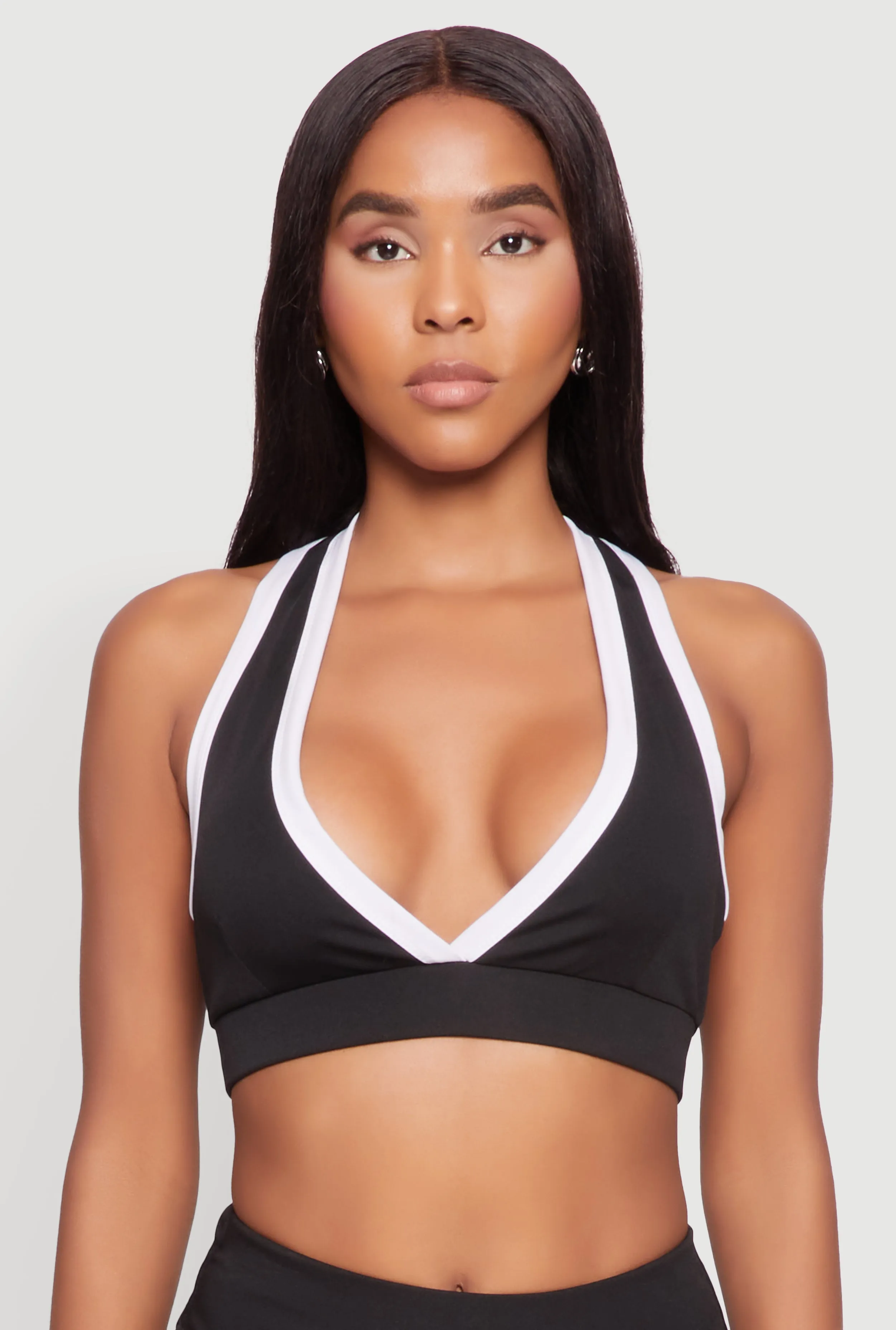 Contrast Trim V Neck Racerback Crop Top sold by Rainbow