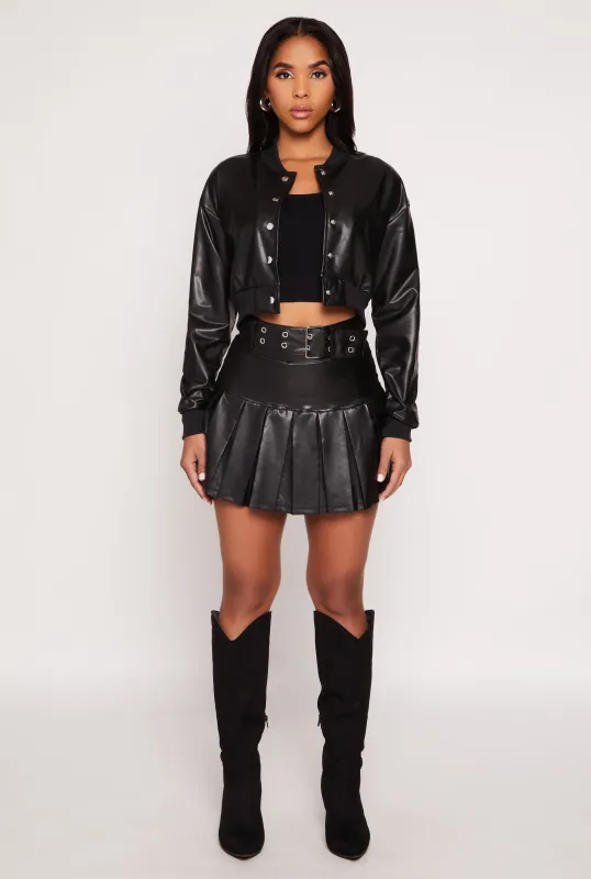 Faux Leather Belted Pleated Skort sold by Rainbow
