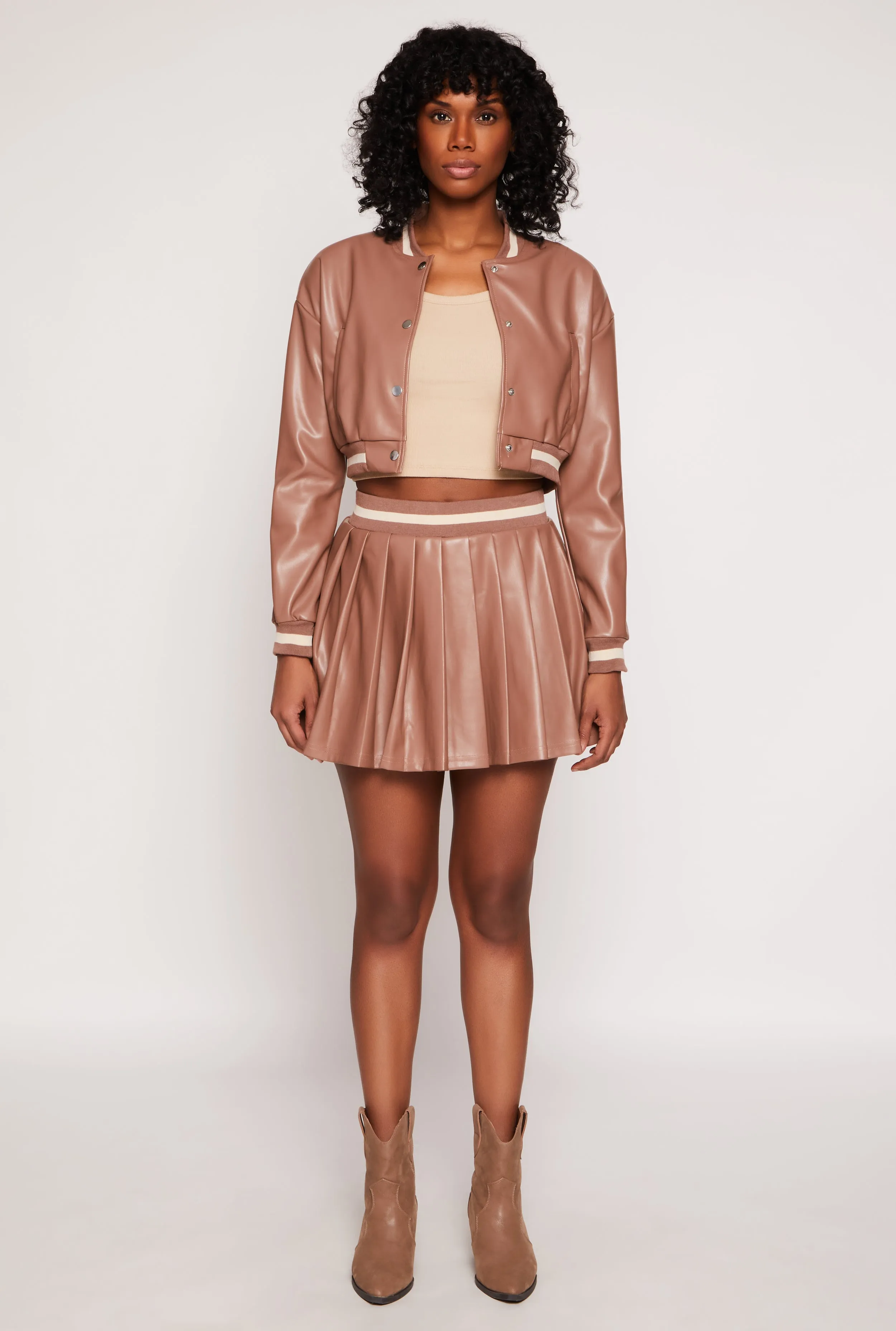 Faux Leather Varsity Stripe Pleated Skort sold by Rainbow product image thumbnail 2