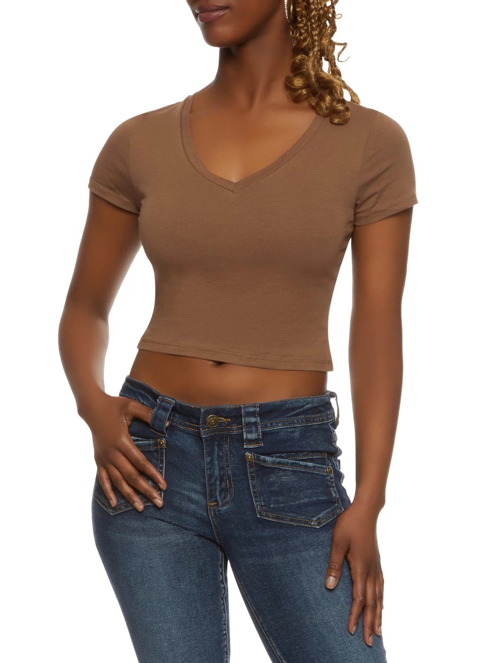 Solid Cropped V Neck Tee sold by Rainbow product image thumbnail 5