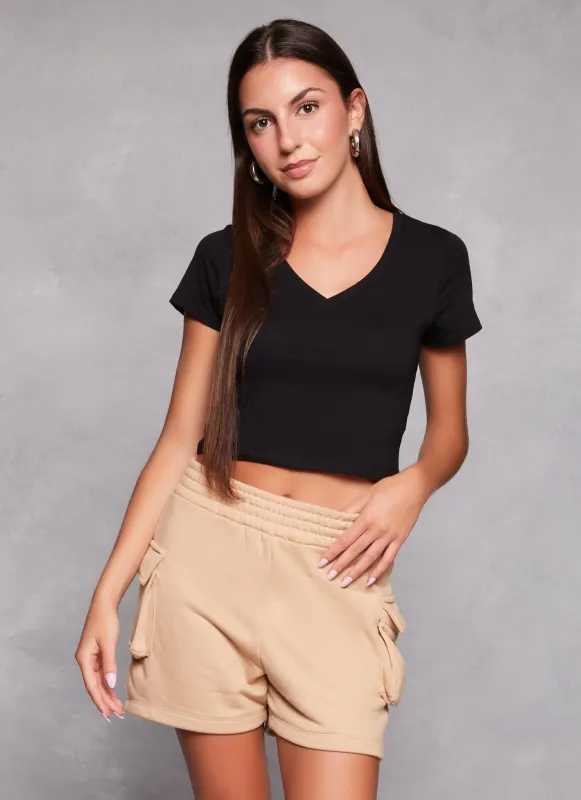 Solid Cropped V Neck Tee sold by Rainbow