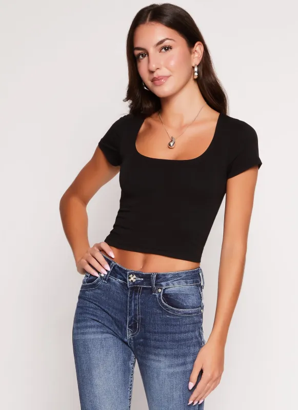 Basic Scoop Neck Cropped Tee sold by Rainbow
