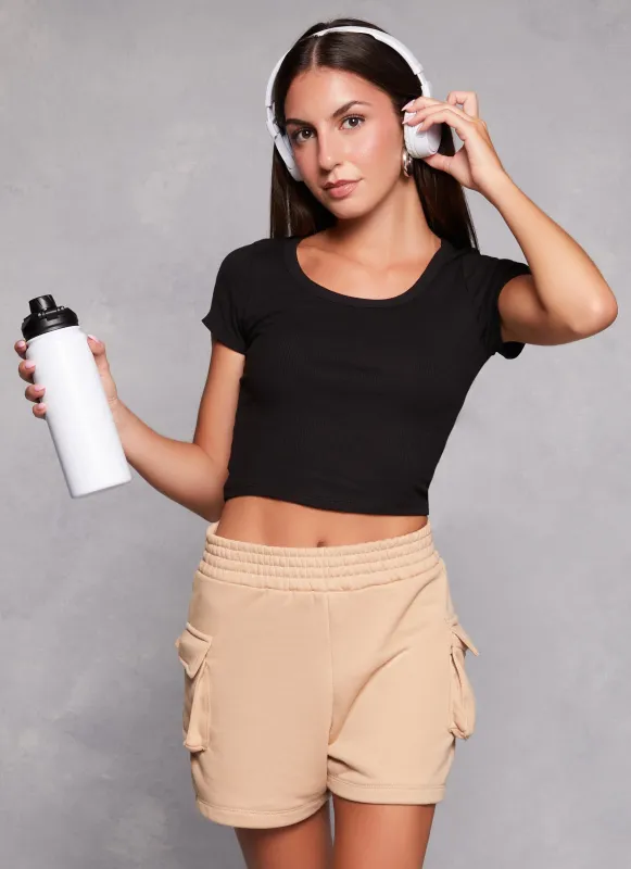 Rib Knit Scoop Neck Crop Top sold by Rainbow