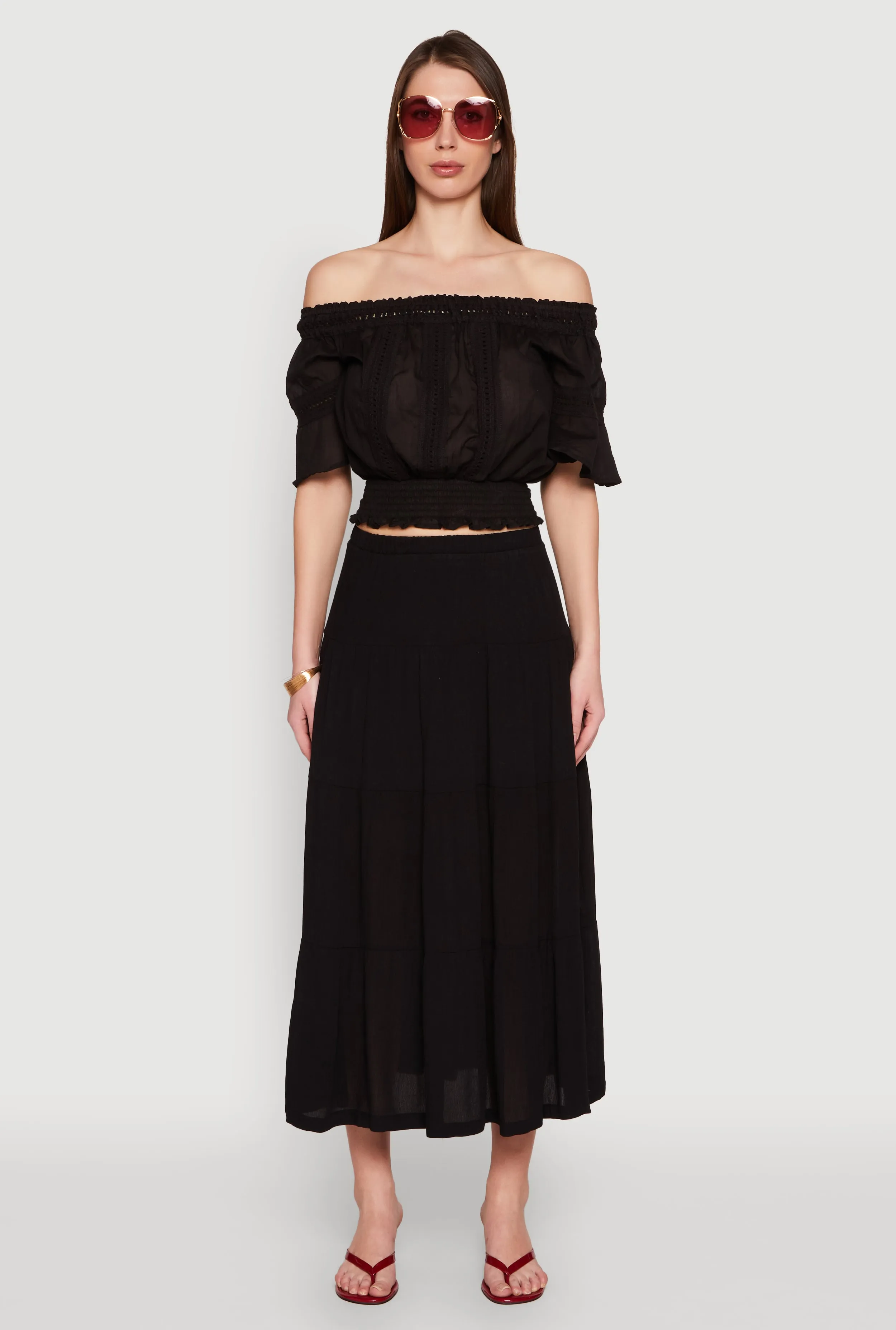 Crochet Detail Off The Shoulder Crop Top sold by Rainbow