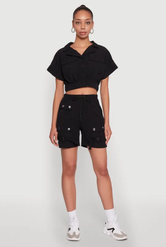 Dolman Sleeve Button Front Shirt Collar Crop Top sold by Rainbow