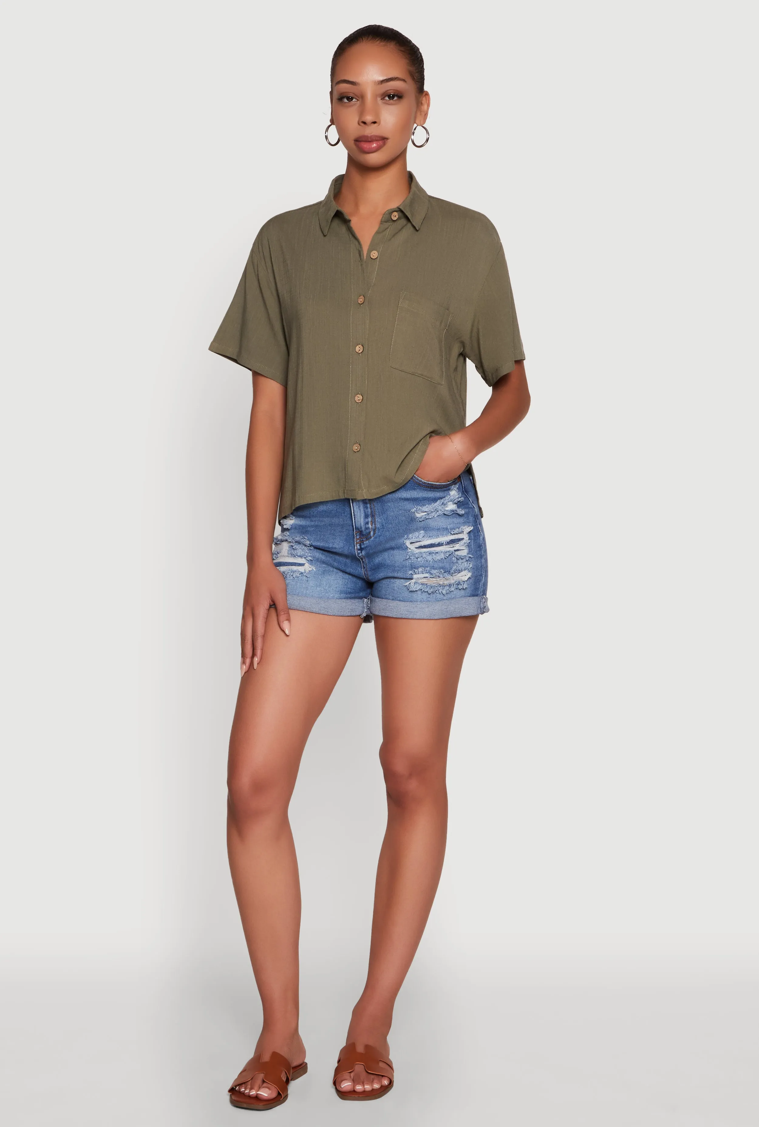 Boxy Short Sleeve Shirt with Side Slit sold by Rainbow product image thumbnail 3