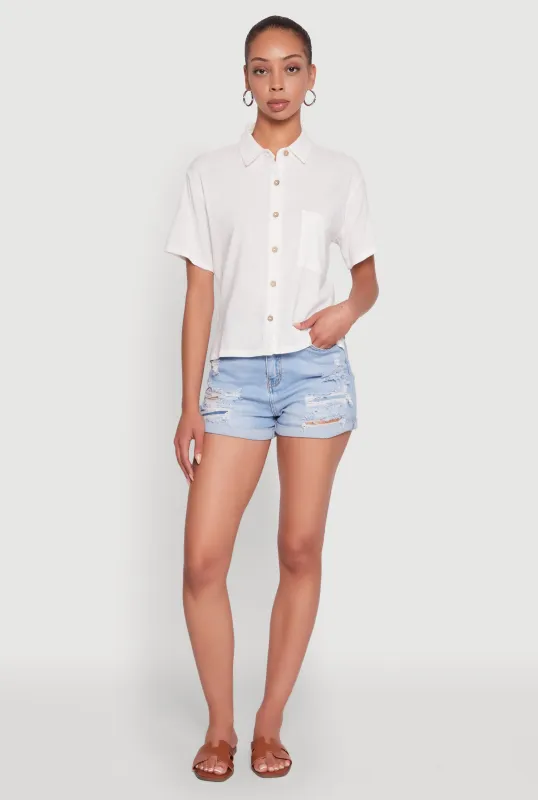 Boxy Short Sleeve Shirt with Side Slit sold by Rainbow