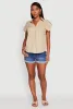 Trendy Tabbed Short Sleeve Collared Blouse sold by Rainbow