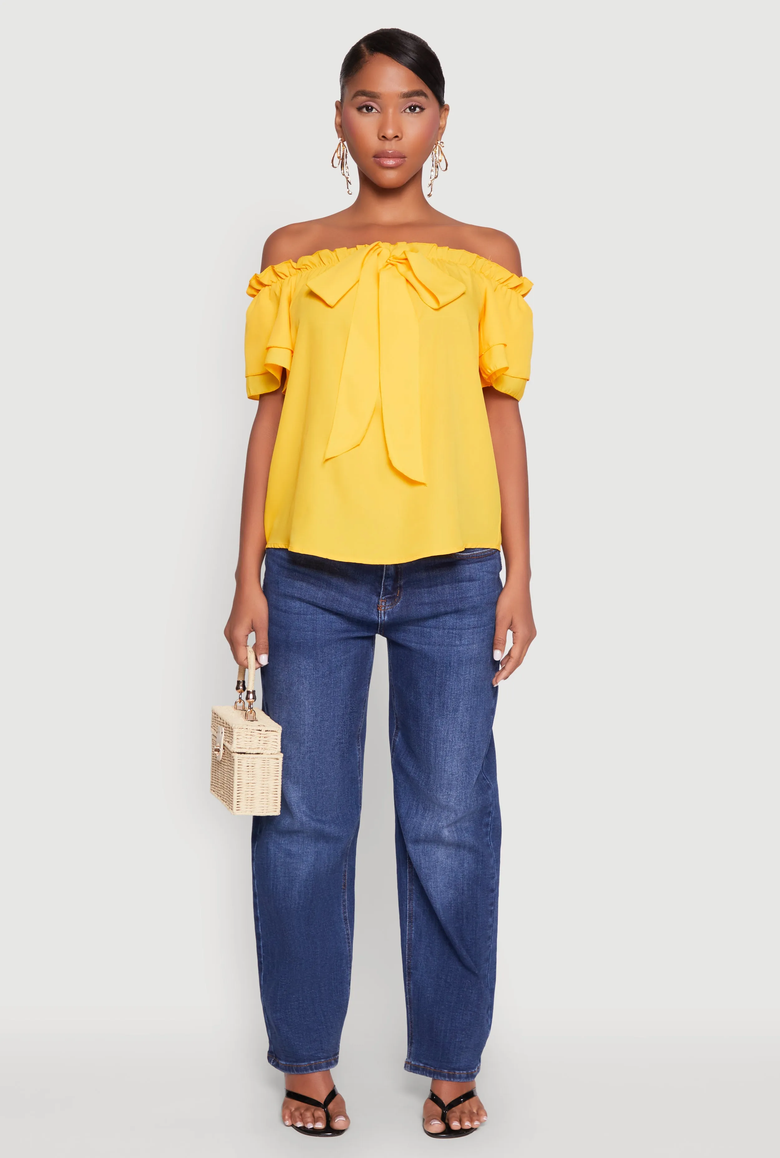 Tiered Sleeve Tie Front Off the Shoulder Top sold by Rainbow product image thumbnail 5