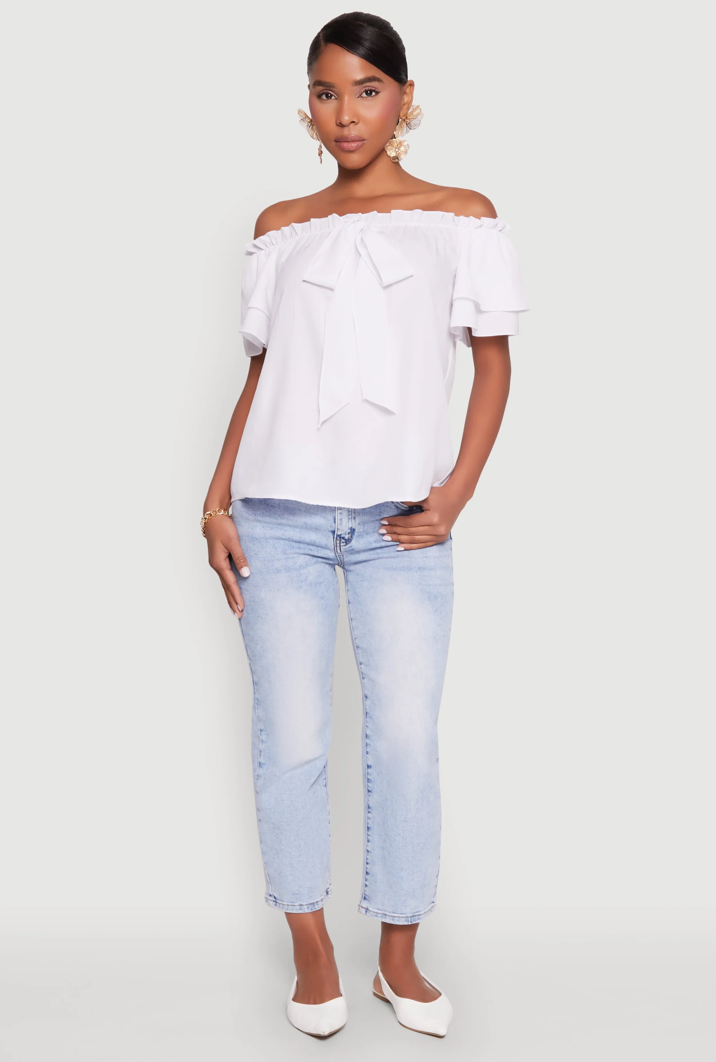 Tiered Sleeve Tie Front Off the Shoulder Top sold by Rainbow product image thumbnail 2